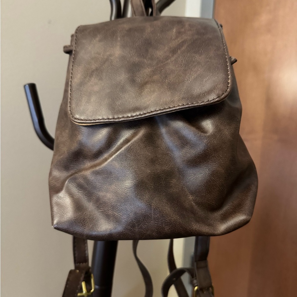 Brown Vegan Leather Mini Backpack